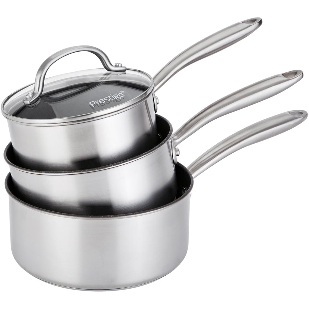 Prestige 3 Piece Scratch Guard Stainless Steel Saucepan Set Wilko