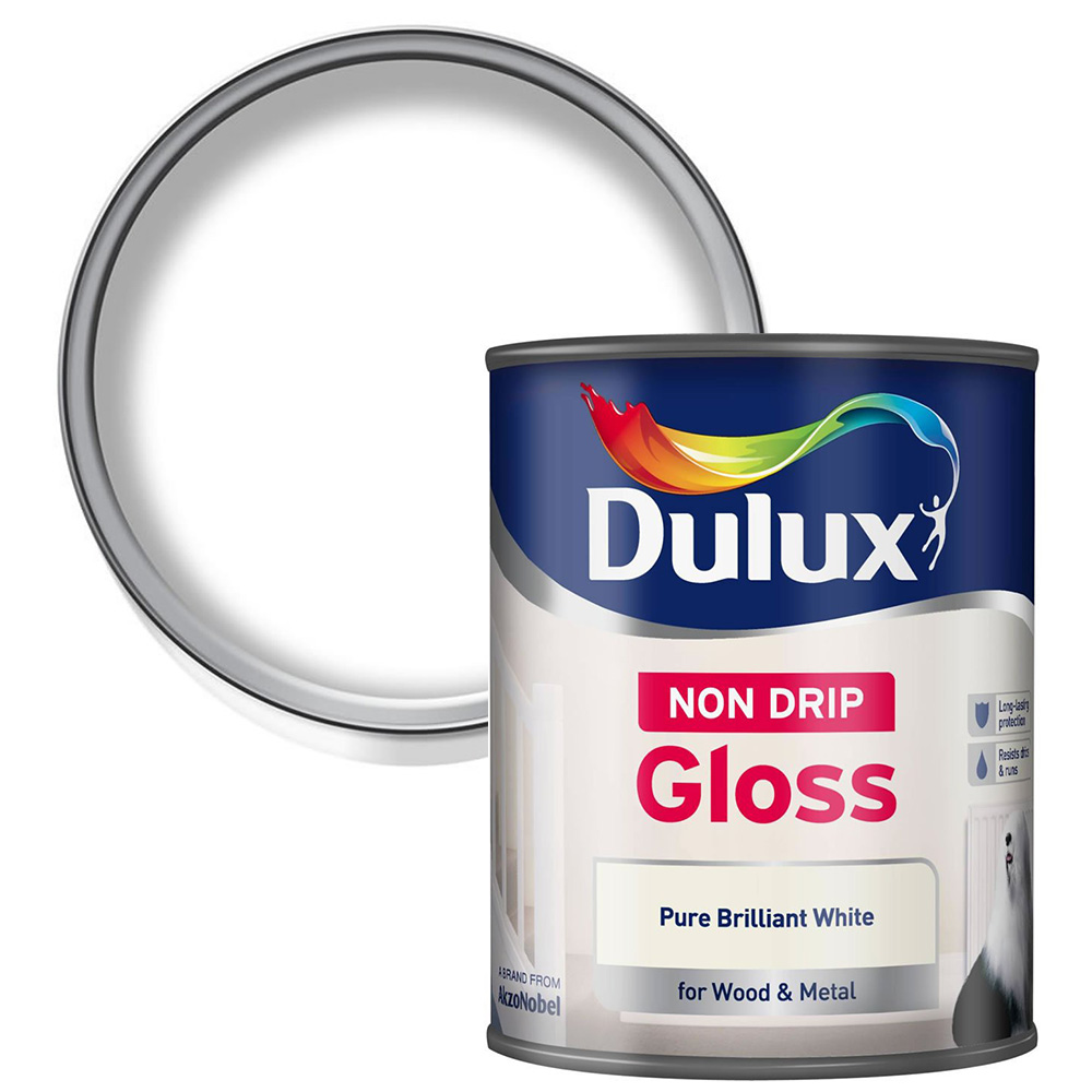 Dulux Non Drip Pure Brilliant White Gloss Metal and Wood Paint 750ml