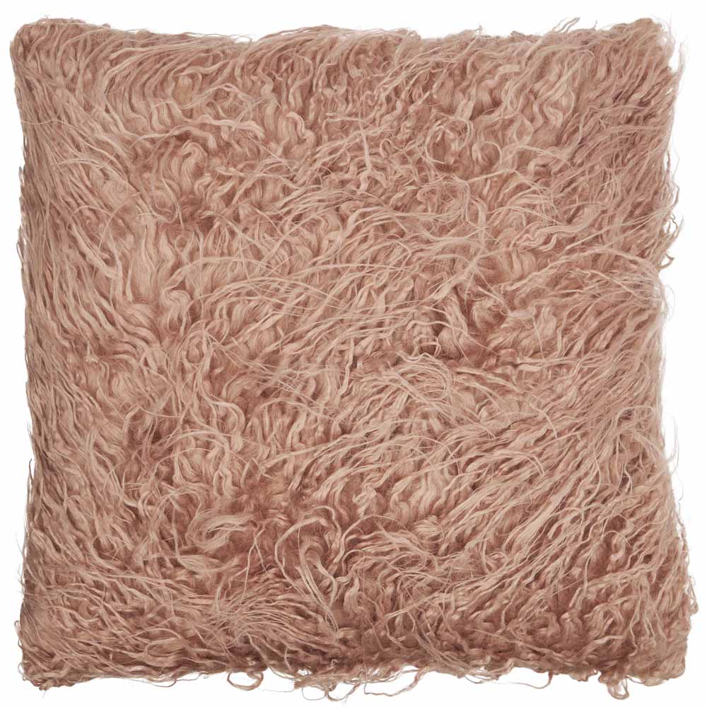 Wilko Blush Pink Mongolian Cushion 43 x 43cm Wilko