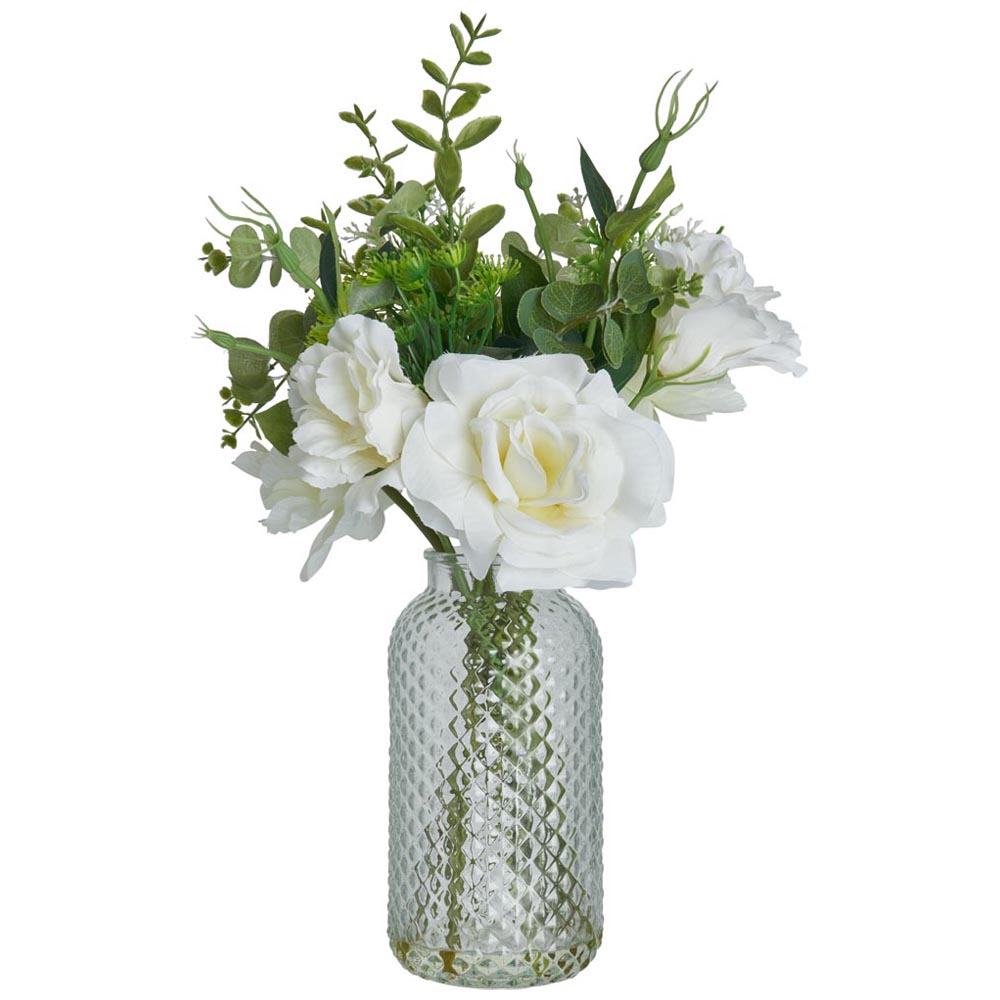Wilko Peony & Rose Faux Arrangement in Glass Vase Wilko