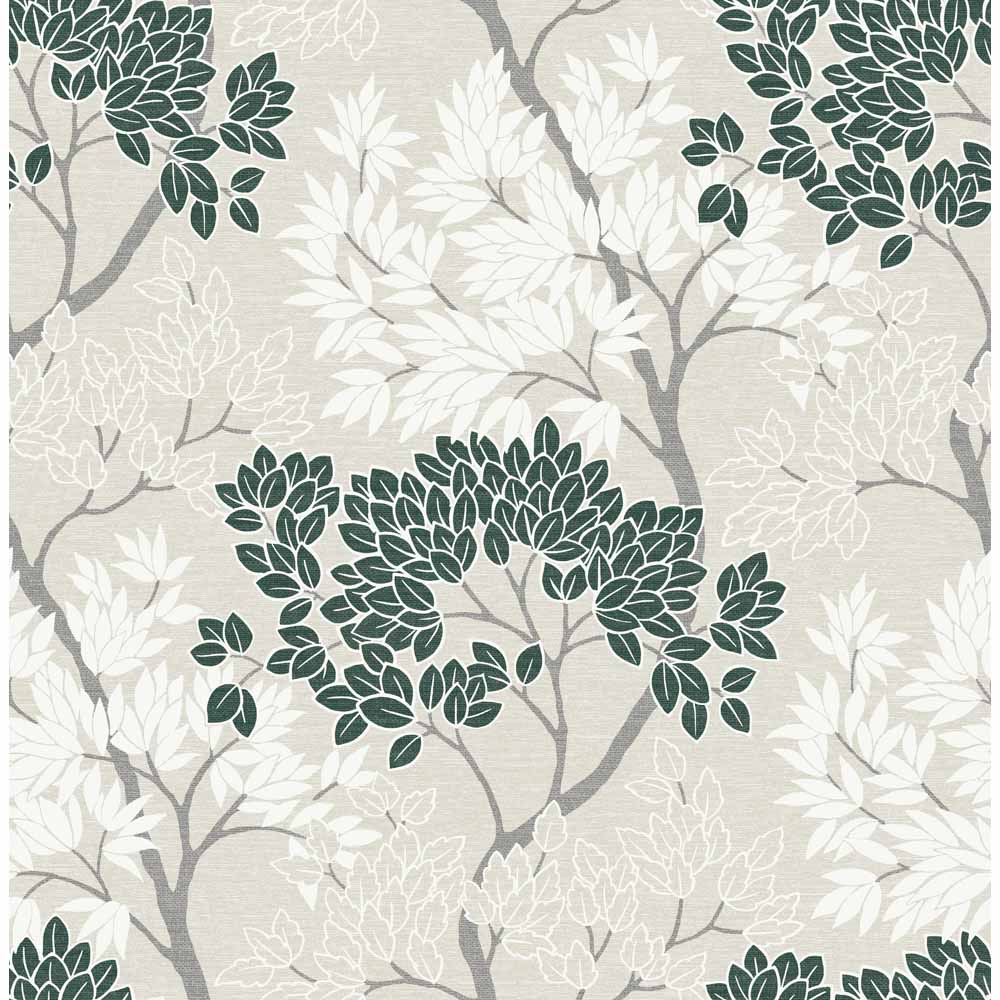 Fresco Lykke Tree Dark Green Wallpaper Wilko