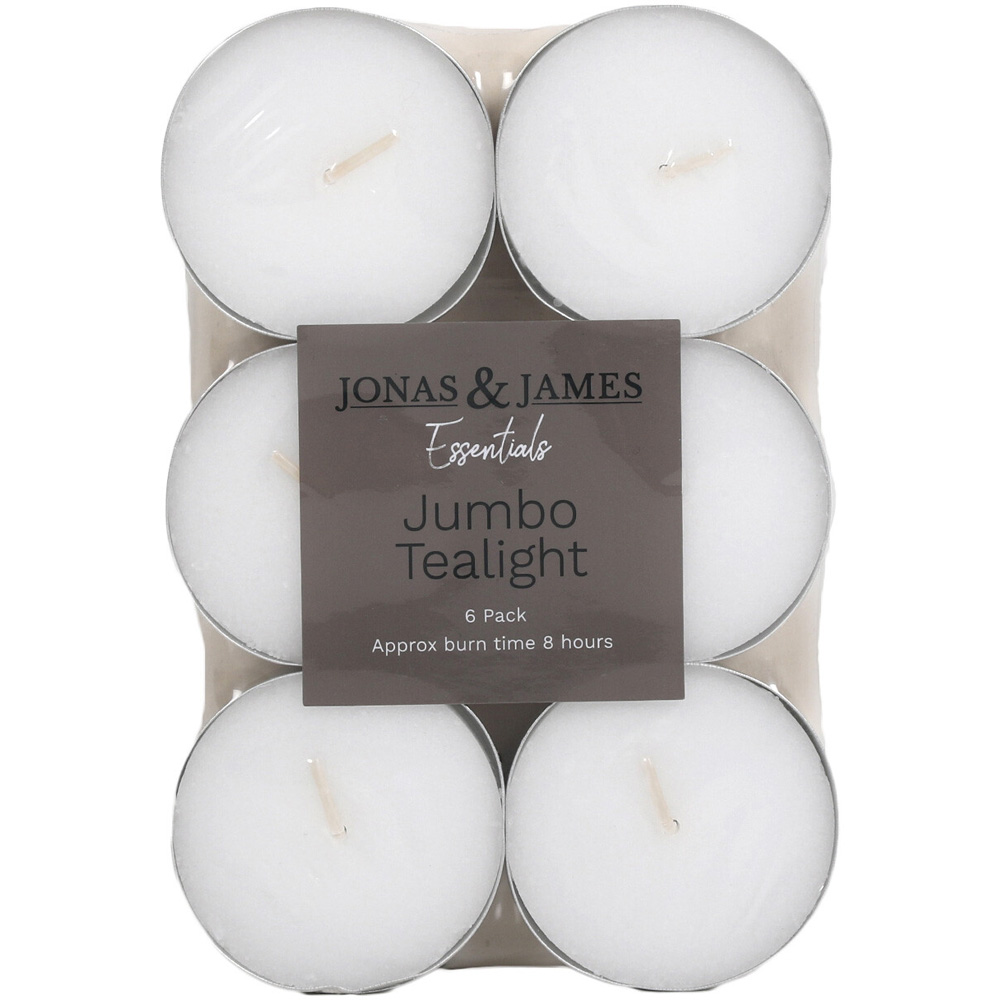 Jonas & James White Jumbo Tealight Candle 6 Pack Wilko