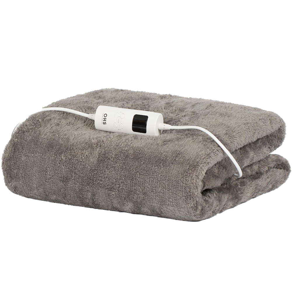 OHS Grey Teddy Fleece Heated Over Electric Blanket Wilko