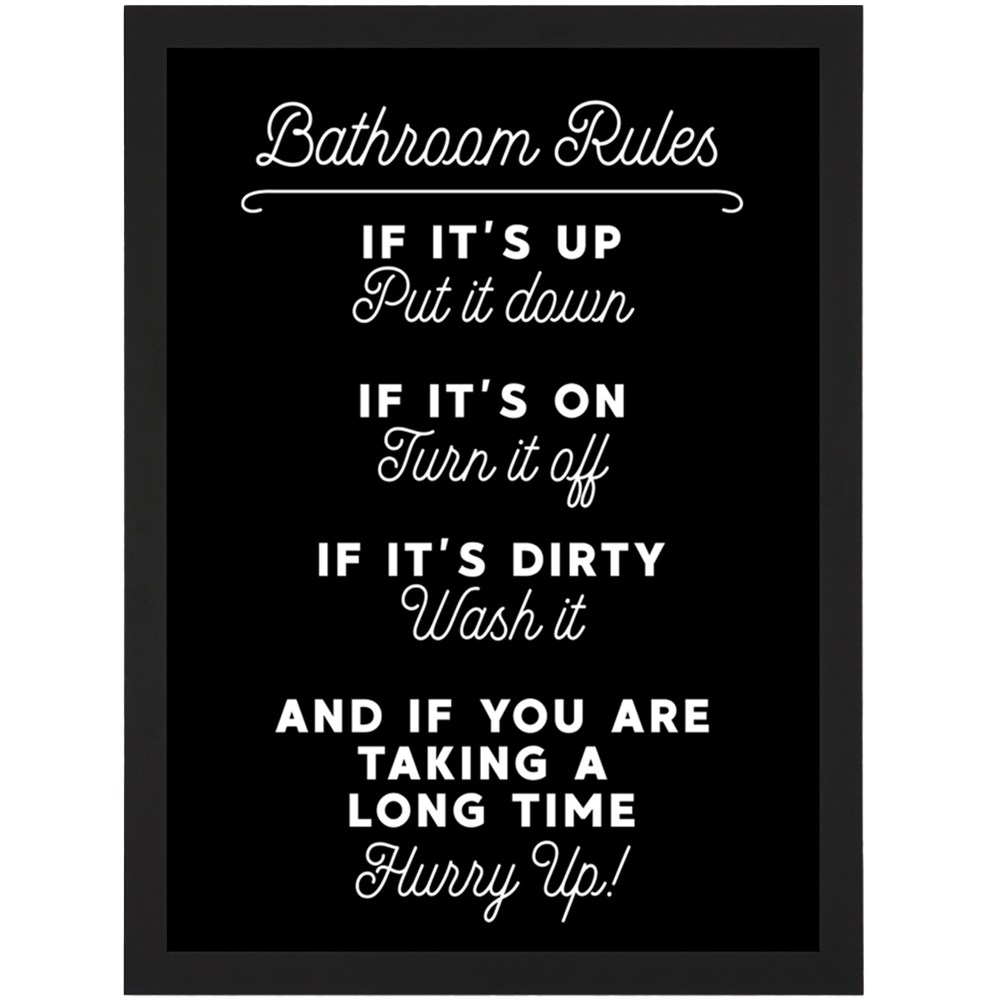 Artery8 A4 Black Funny Bathroom Toilet Rules Sign Framed Wall Art Print ...