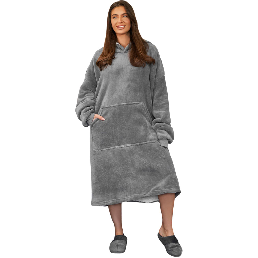 Sienna Charcoal Grey Sherpa Fleece Long Oversized Hoodie Blanket Wilko