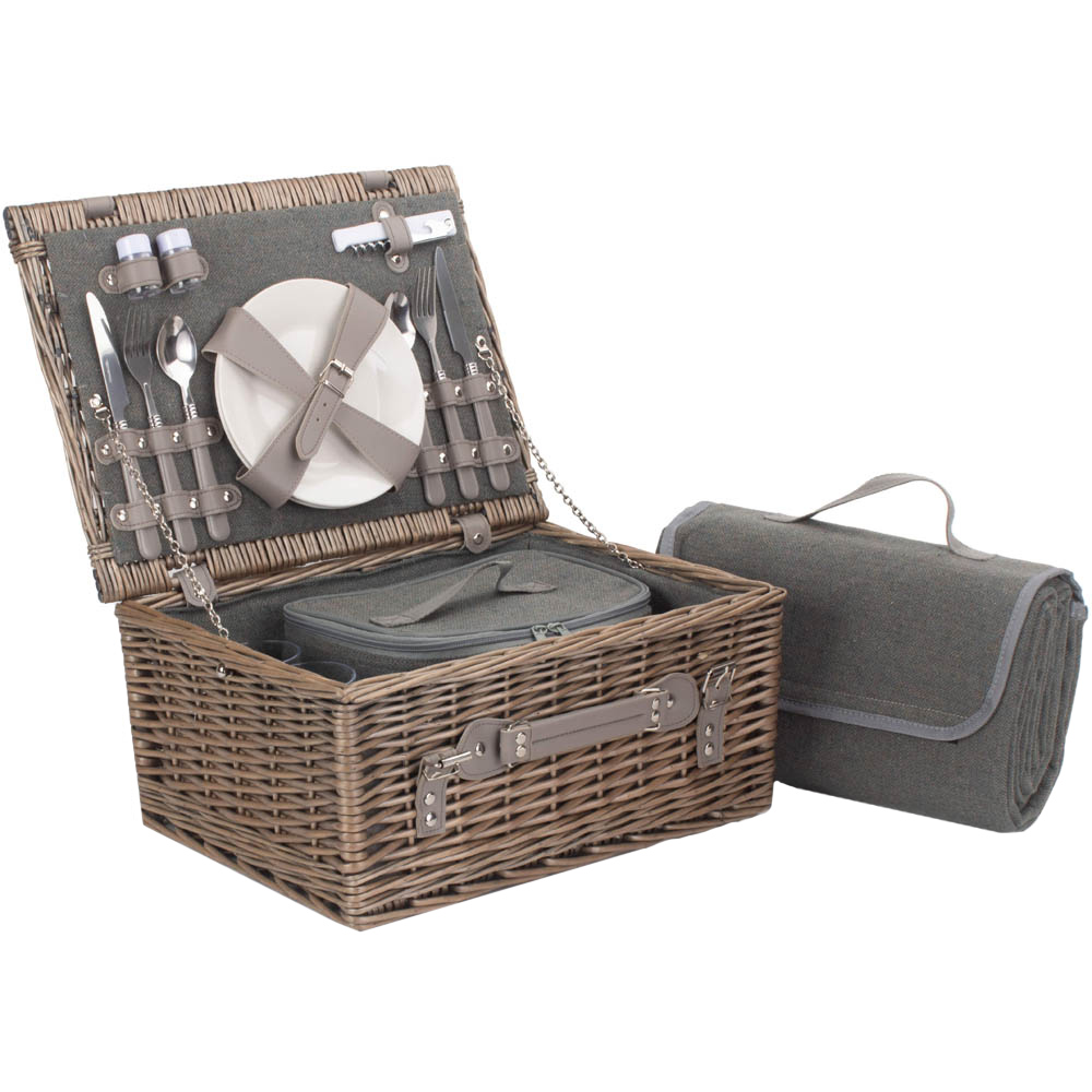 Red Hamper Grey Tweed Wicker Fitted Picnic Basket Wilko