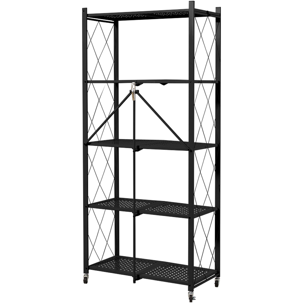 H&O Direct 5 Shelf Metal Foldable Storage Rack with Lockable Wheels and ...