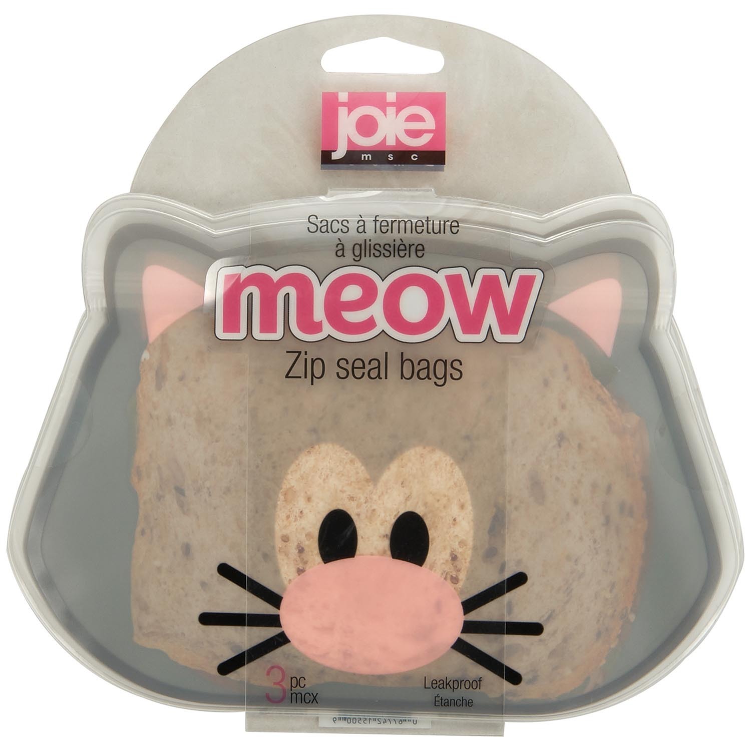 Pack of 3 Meow Zip Seal Bags Grey Wilko