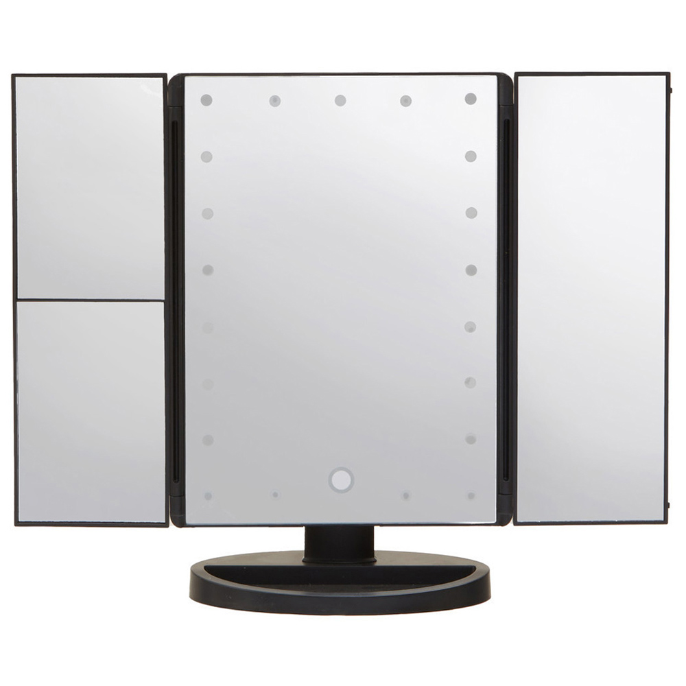 Premier Housewares Cassini Tri Fold Black LED Table Mirror Wilko
