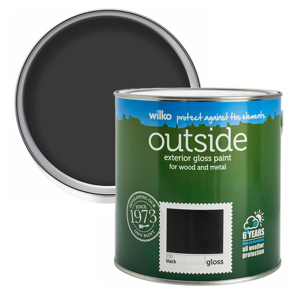Wilko Pure Brilliant Black Satin Quick Dry Exterior Paint 750ml Wilko
