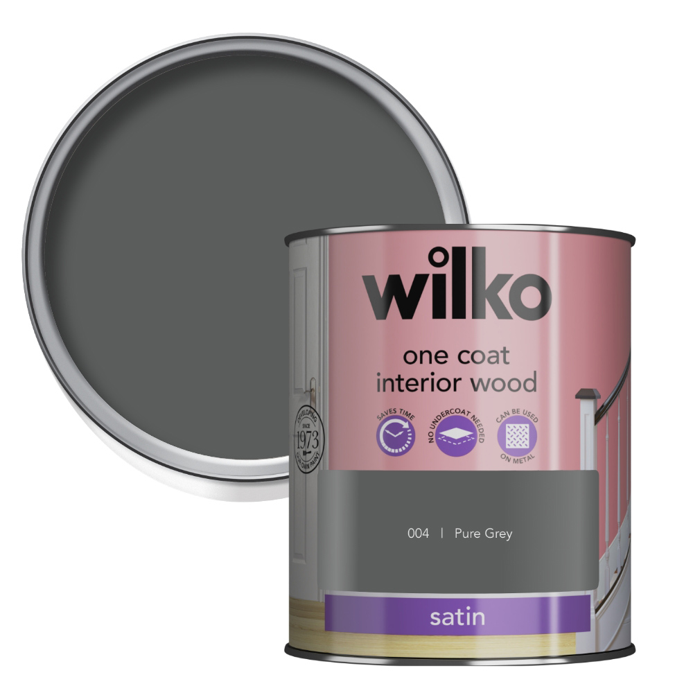 Wilko Interior Wood Pure Grey Satin One Coat Paint 750ml Wilko
