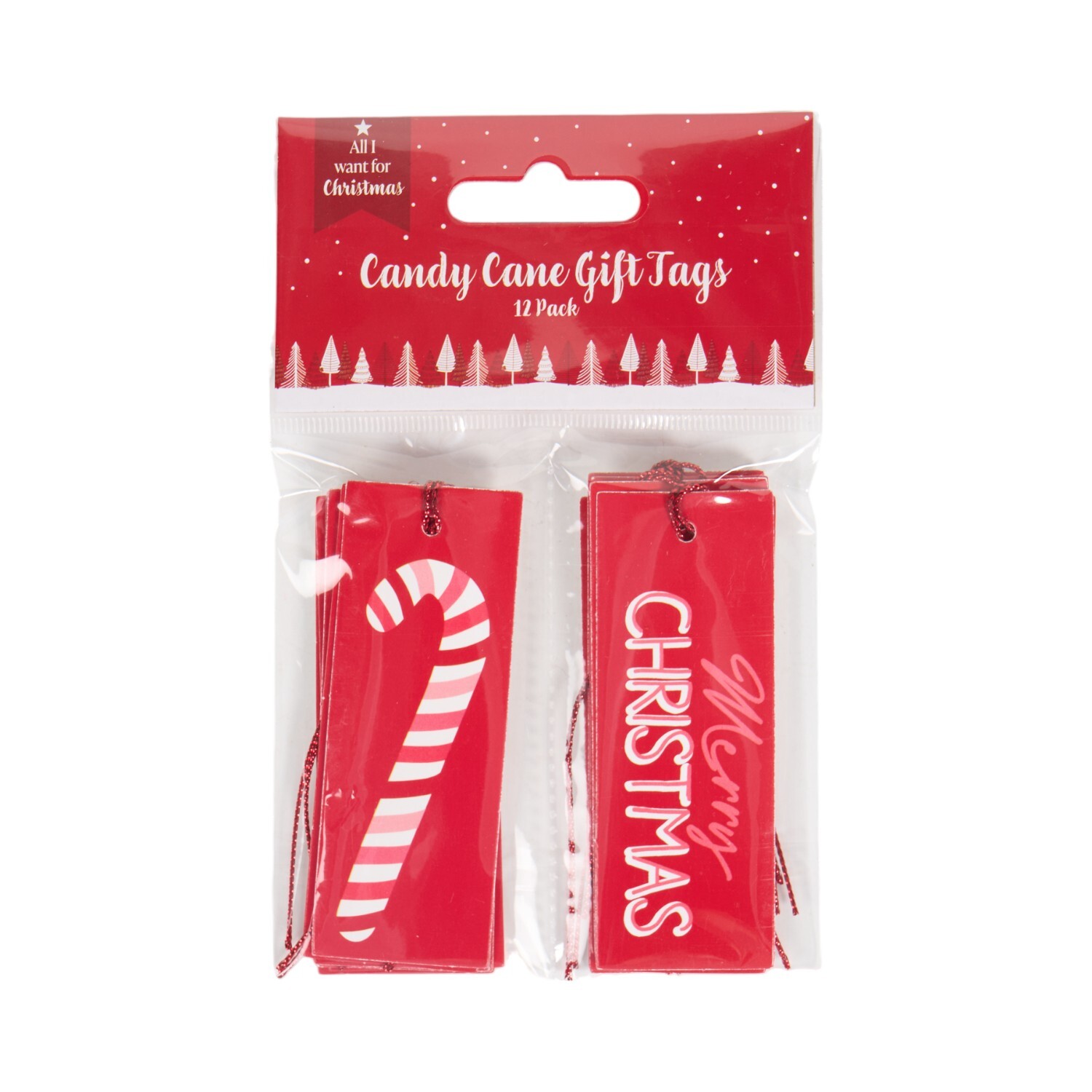 Pack of 12 Candy Cane Gift Tags Red | Wilko