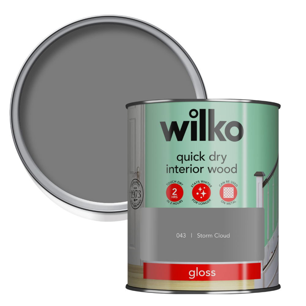 Wilko Quick Dry Interior Wood Storm Cloud Gloss Paint 750ml Wilko