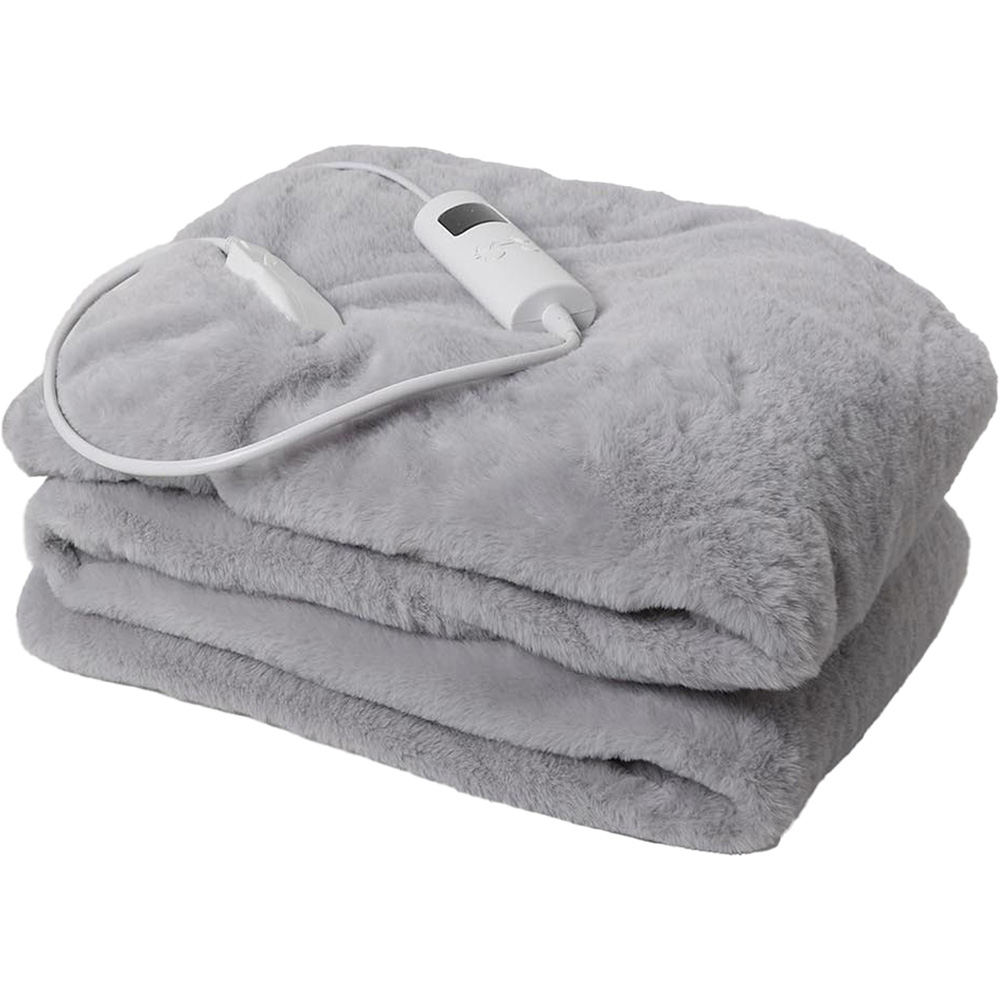 Grey Faux Fur Heated Electric Blanket Wilko