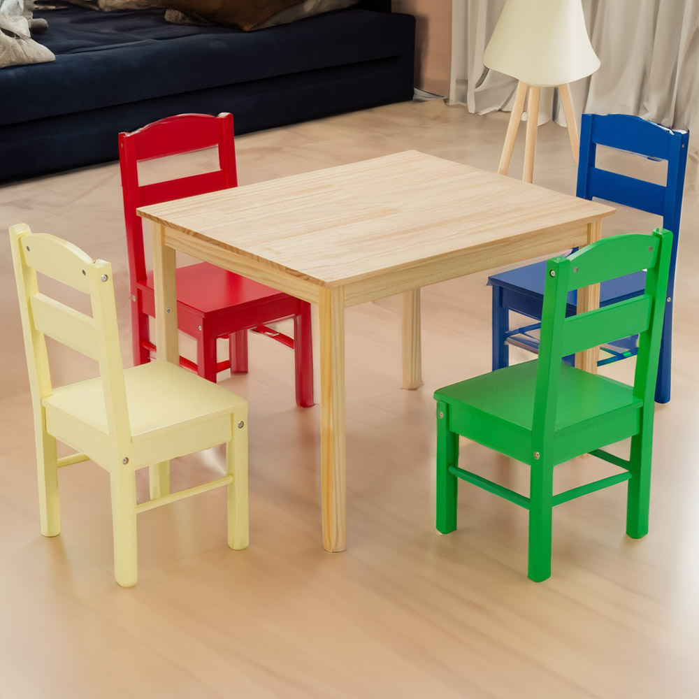 Costway 4 Seater Kids Multicolour Wooden Table and Chair Set | Wilko