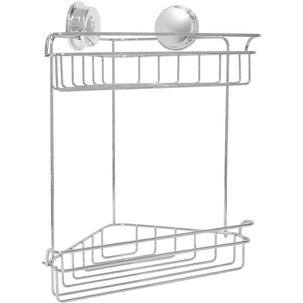 2 Tier Chrome Peel and Fix Corner Shower Caddy Wilko