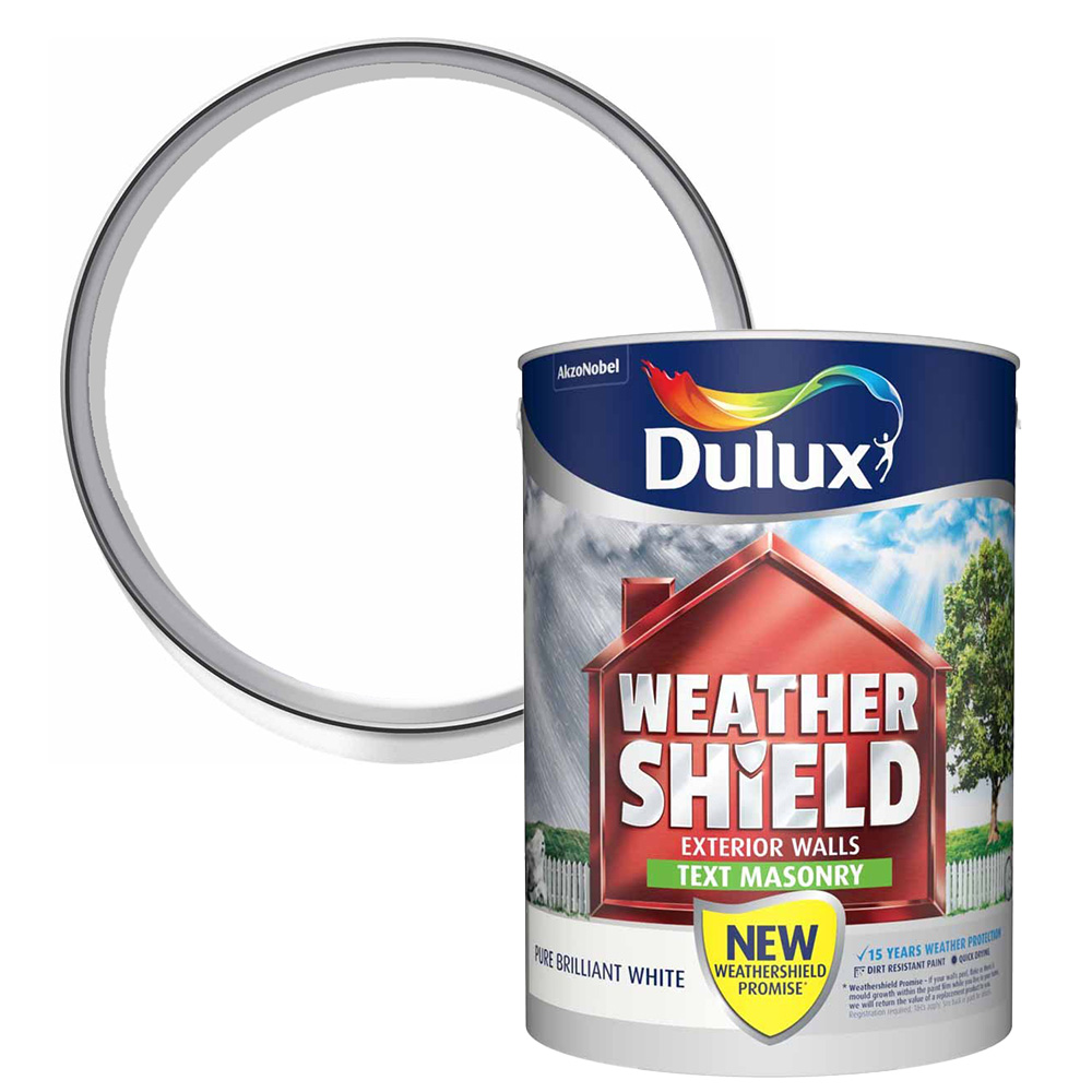 Dulux Weathershield Pure Brilliant White Textured Masonry Paint 5L Wilko