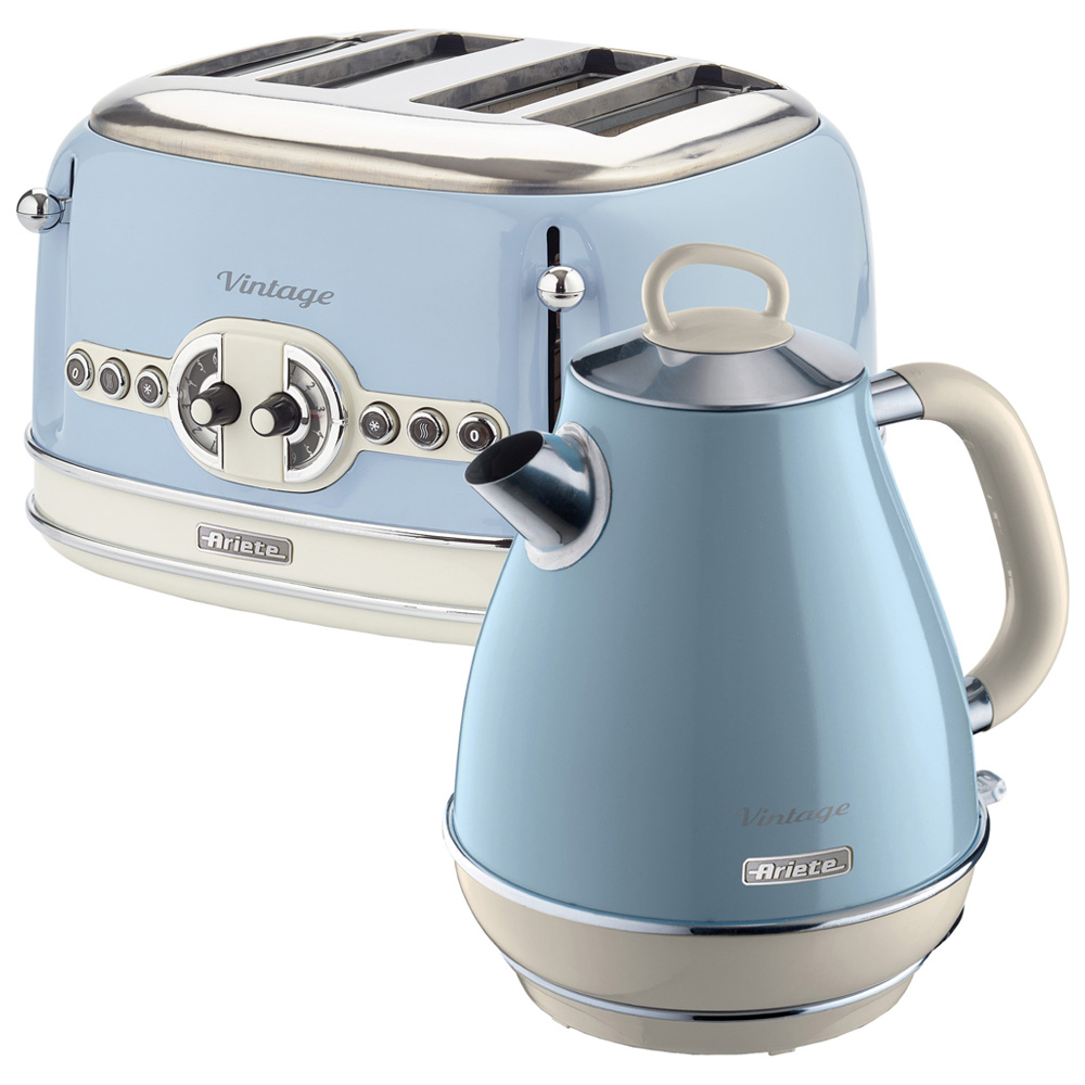 Ariete ARPK21 Vintage Blue 1.7L Jug Kettle and 4 Slice Toaster Wilko
