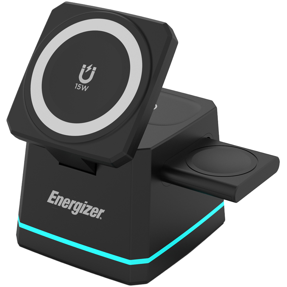 Energizer WCP307 3-in-1 Black QI Wireless Charging Dock 15W | Wilko