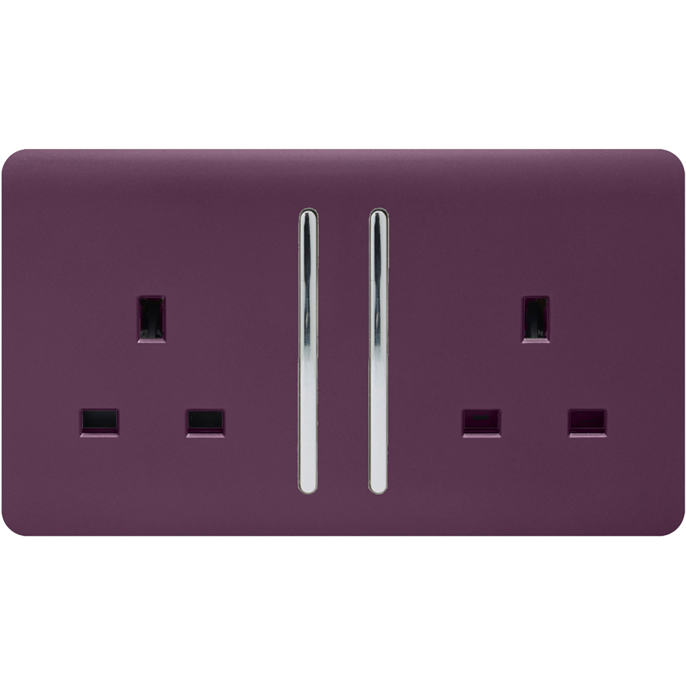 Trendi Switch 2 Gang 13amp Plum Purple Long Switched Plug Socket Wilko
