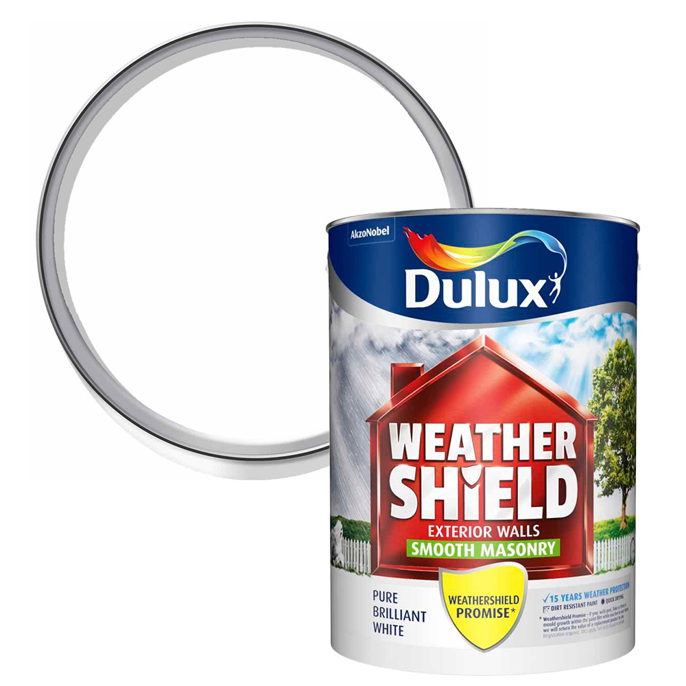Dulux Weathershield Pure Brilliant White Smooth Masonry Paint 5L Wilko