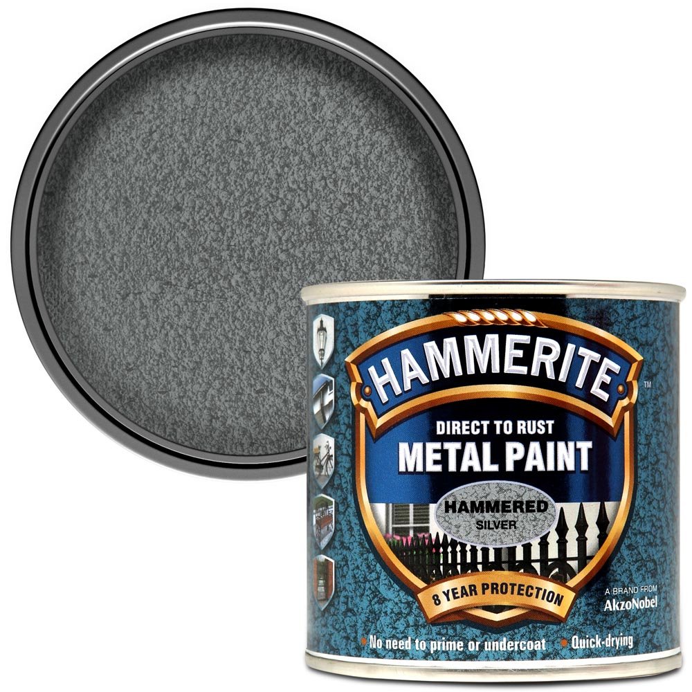 Hammerite Direct to Rust Silver Hammered Metal Paint 250ml Wilko