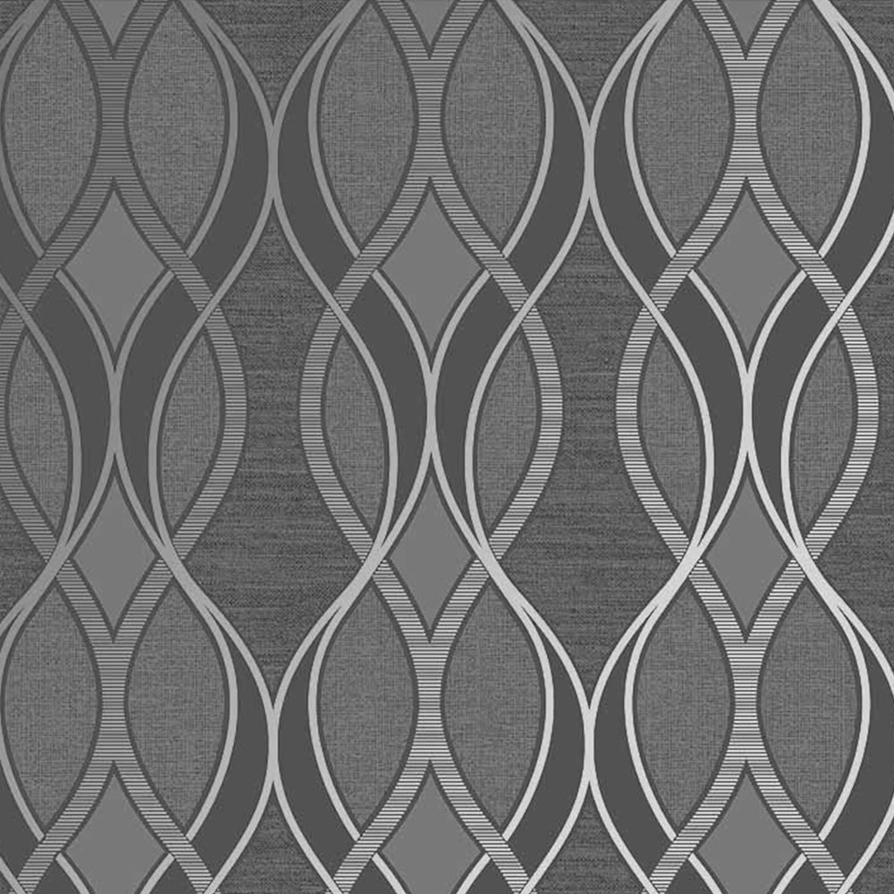 Sublime Ribbon Geo Charcoal and Silver Wallpaper Wilko