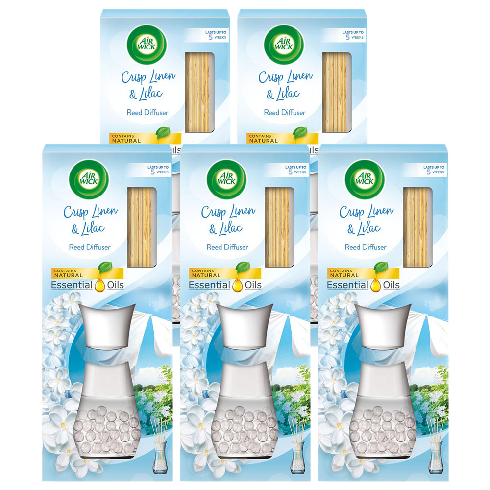 Air Wick Crisp Linen and Lilac Reed Diffuser Case of 5 x 25ml Wilko