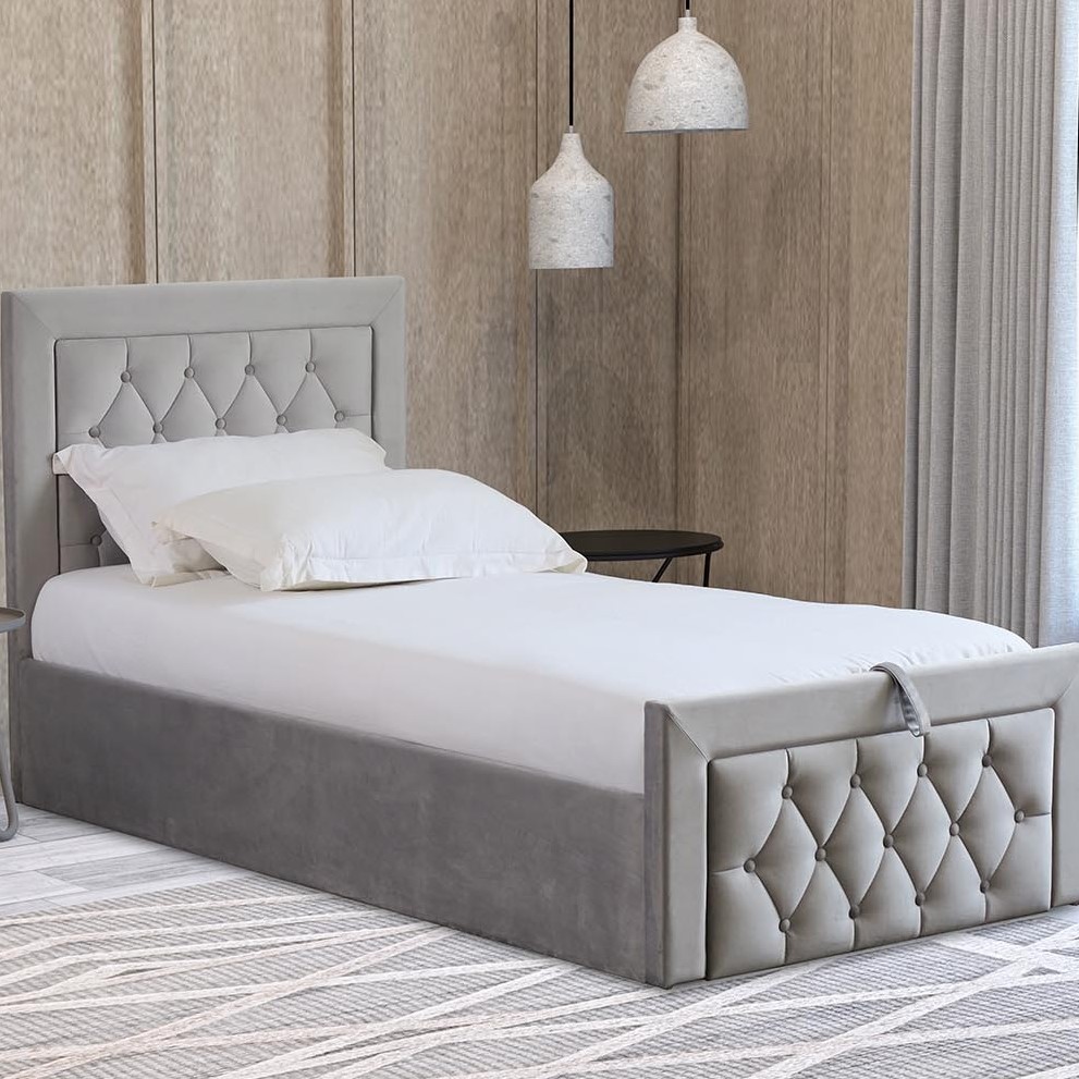 Mia Single Grey Ottoman Bed Wilko