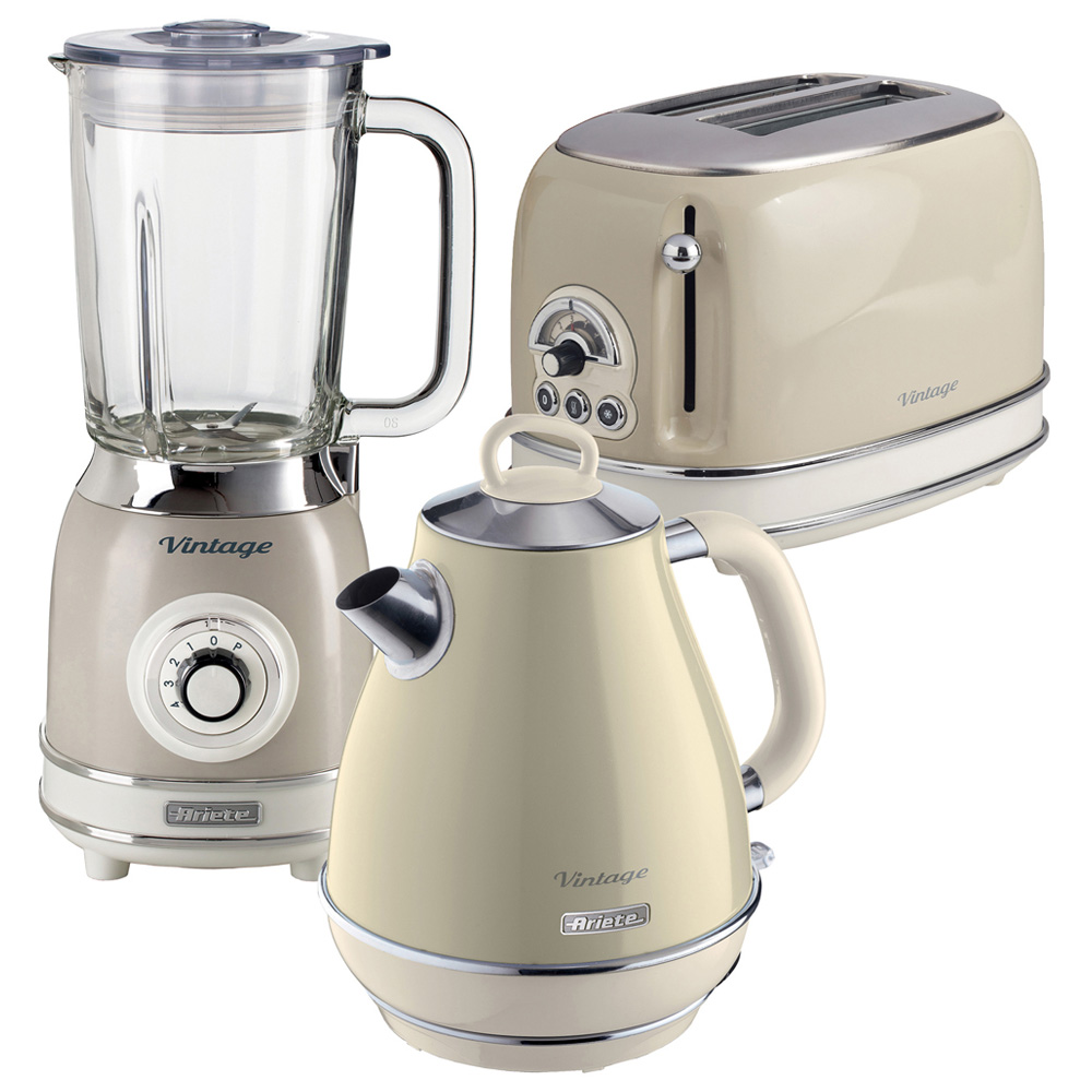 Ariete ARPK22 Cream 1.7L Kettle 2 Slice Toaster and Glass Jug Blender