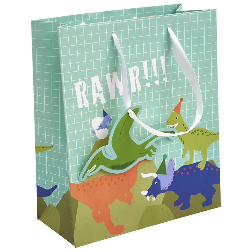 Wilko Medium Dinosaur Grid Giftbag Wilko
