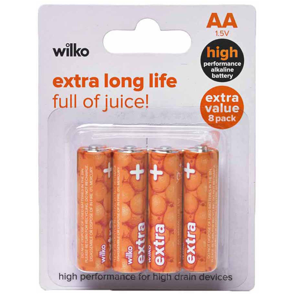 Wilko Extra Long Life AA LR6 8 Pack 1.5V Alkaline Batteries Wilko
