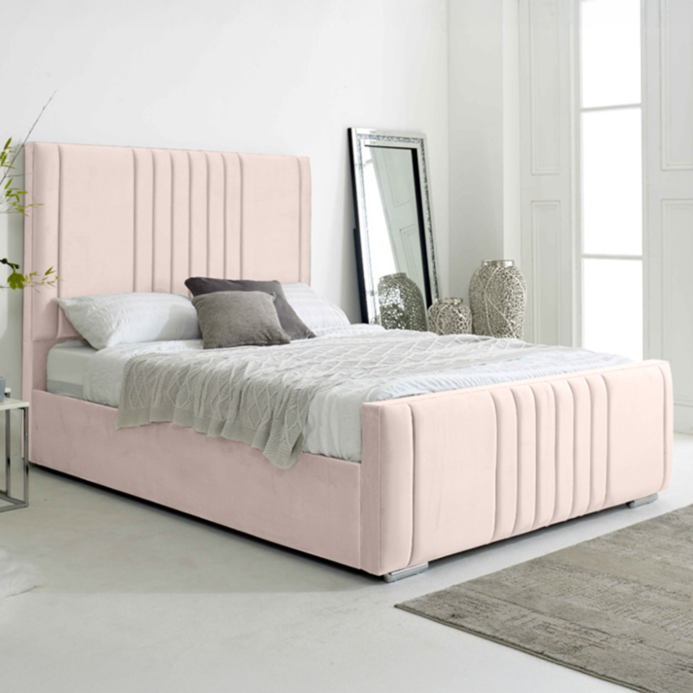 Eleganza Home Willard Super King Size Pink Plush Velvet Bed Frame with ...