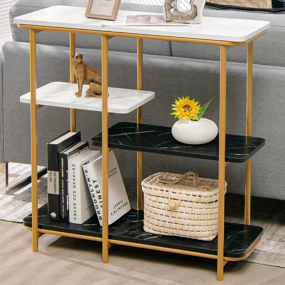 Costway 4 Shelf Black and White Metal Console Table Wilko