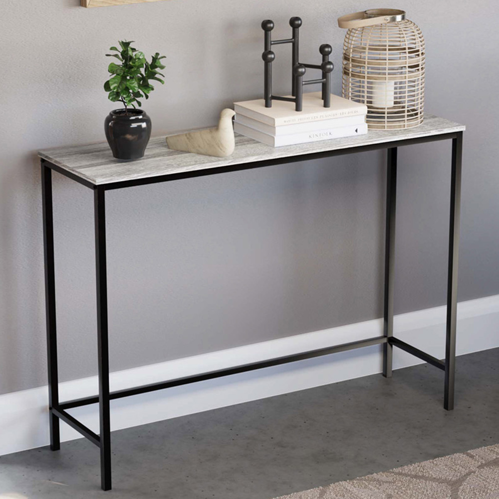 Table Console Brooklyn 1 Tiroir - Bois Foncé Et Fer Noir, Style Industriel, 74x50x34 Cm