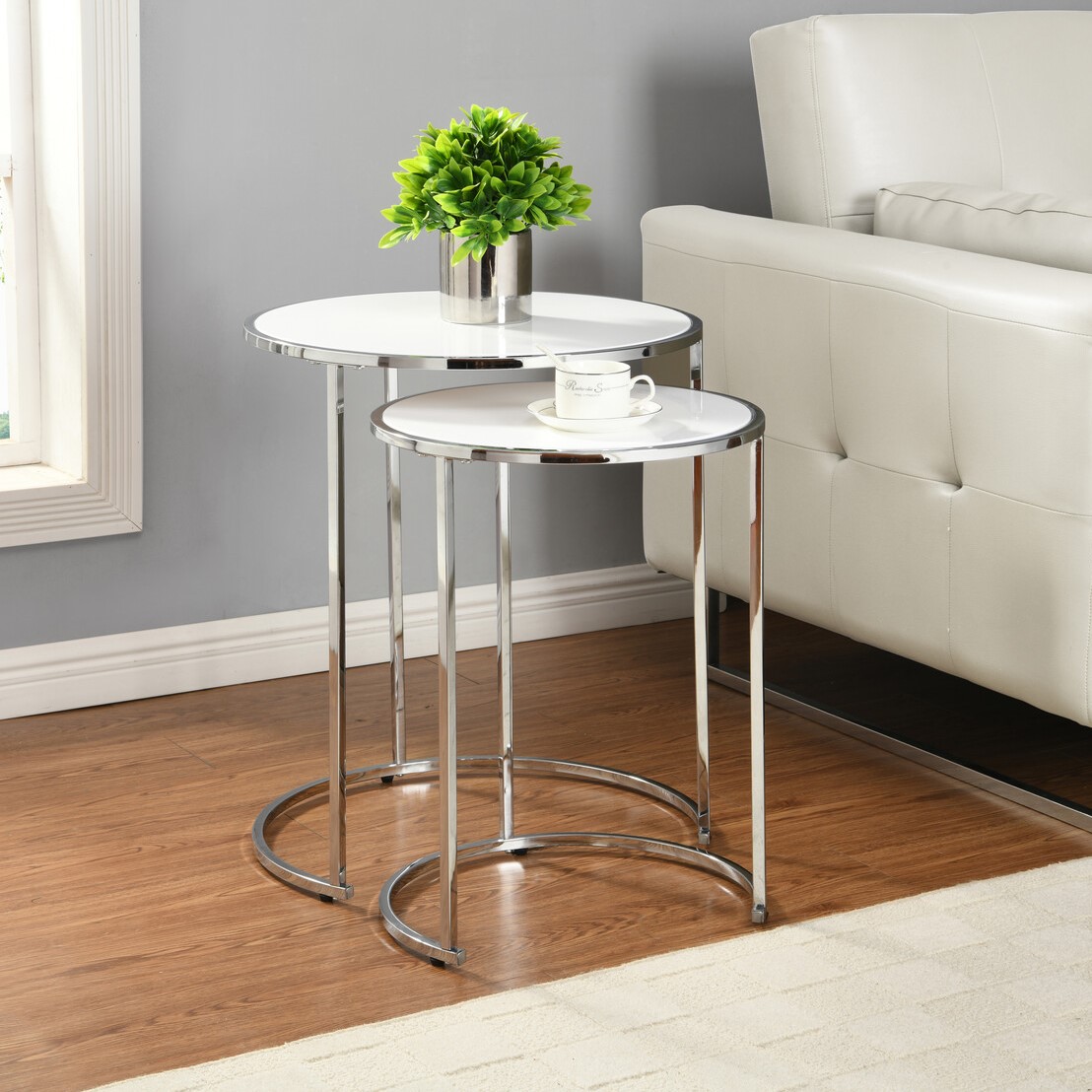 Set of 2 White Gloss Side Tables White Wilko
