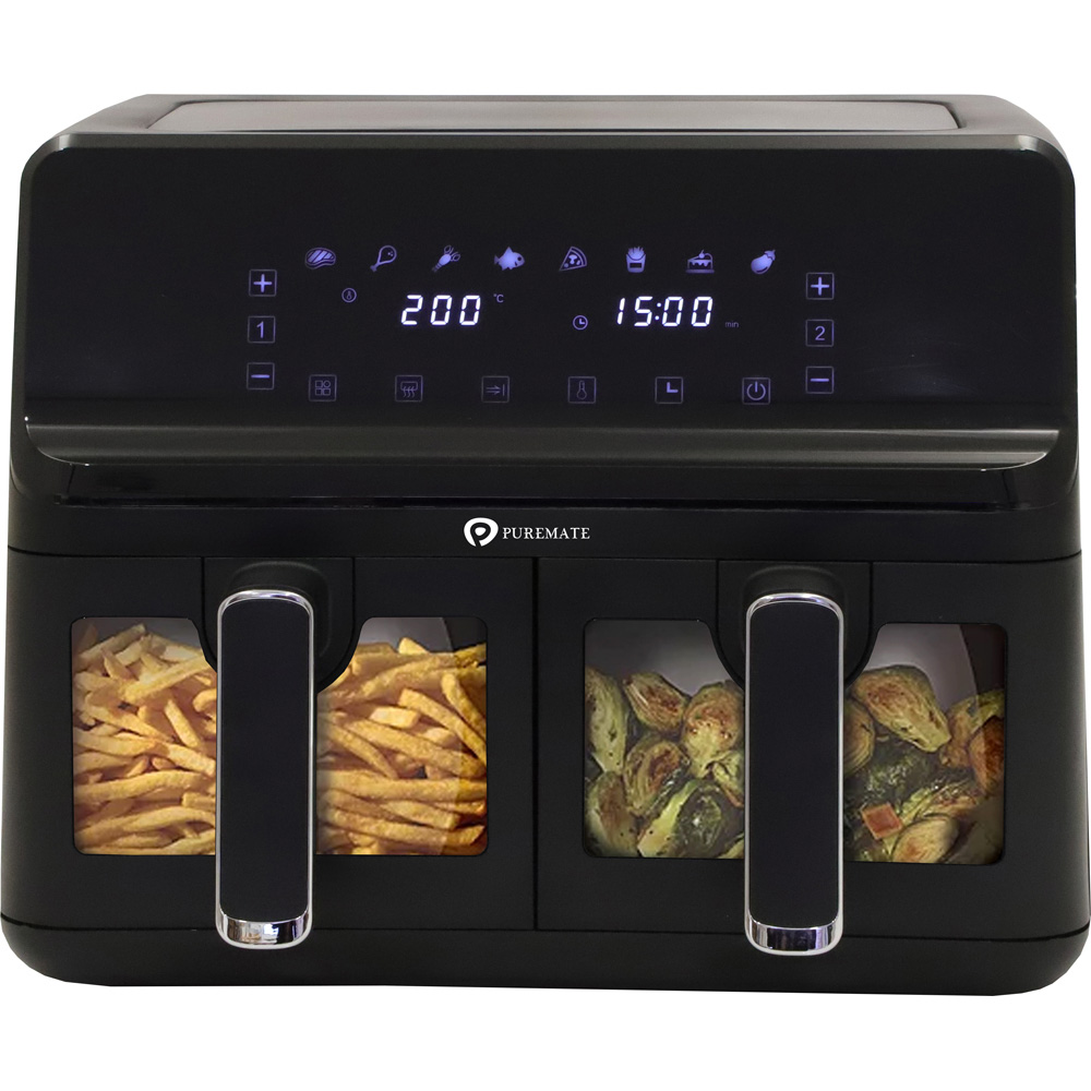 PureMate Black Dual Digital Air Fryer with Timer 8L Wilko