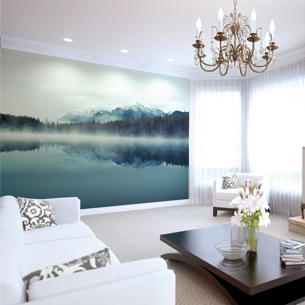 Origin Murals Misty Mountain Lake Blue Wall Mural | Wilko