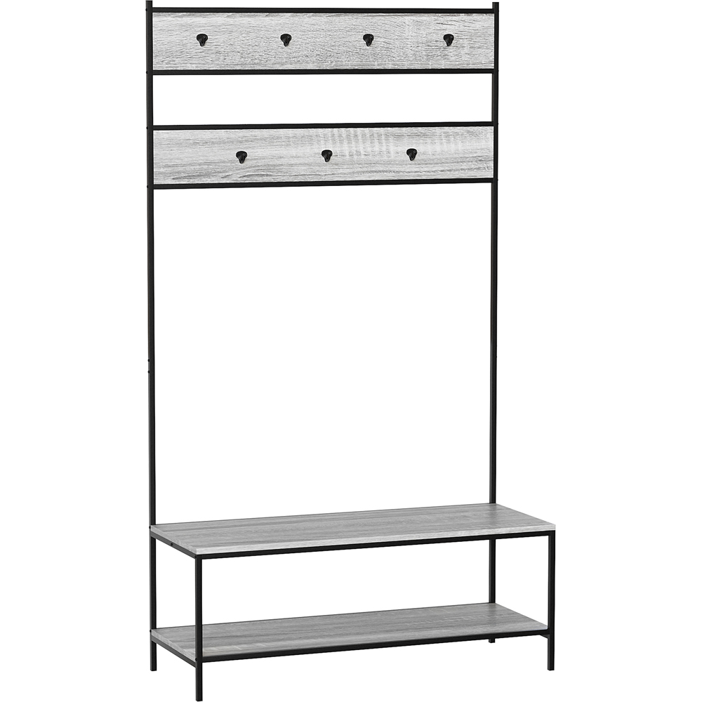 Home Vida Brooklyn Grey Industrial Hallway Coat Rack Shoe Bench Unit