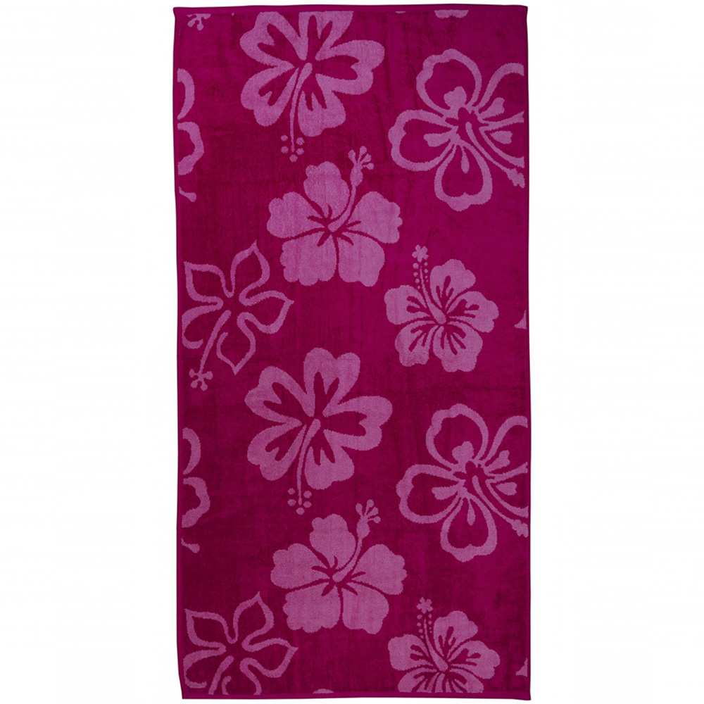 Eco Tex Recycled Cotton Pink Tropical Flower Beach Towel Wilko