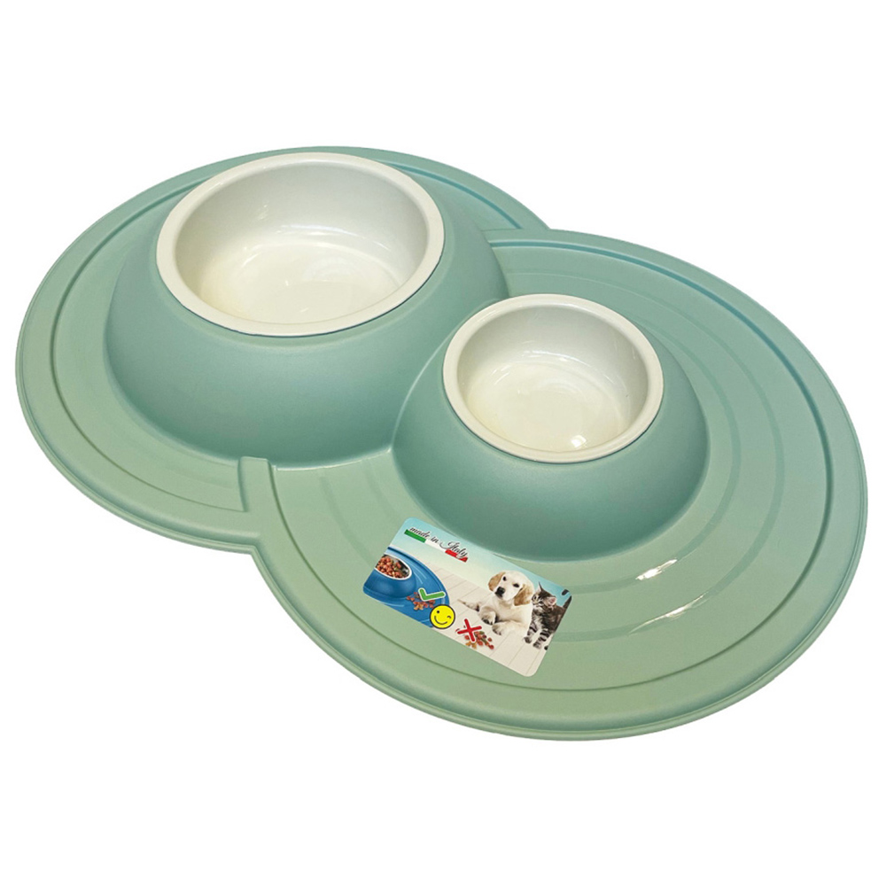 Happy Pet Volcano Sage Dog or Cat Double Bowl 49 x 33 x 6cm Wilko