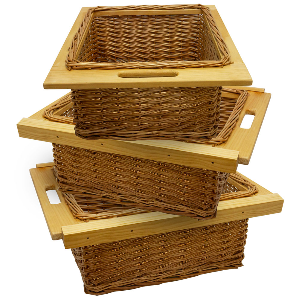 Kukoo Brown Beech and Rattan Wicker Kitchen Basket 3 pack Wilko