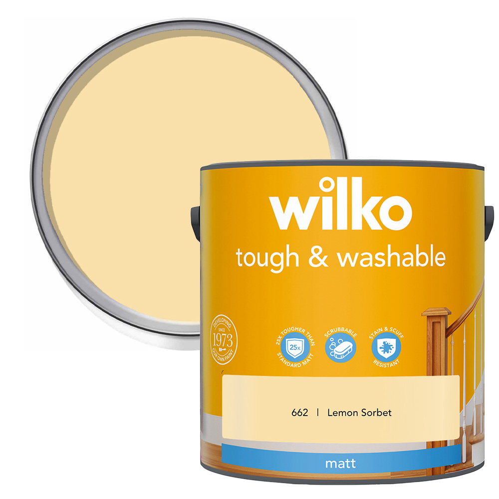 Wilko Tough & Washable Lemon Sorbet Matt Emulsion Paint 2.5L Wilko
