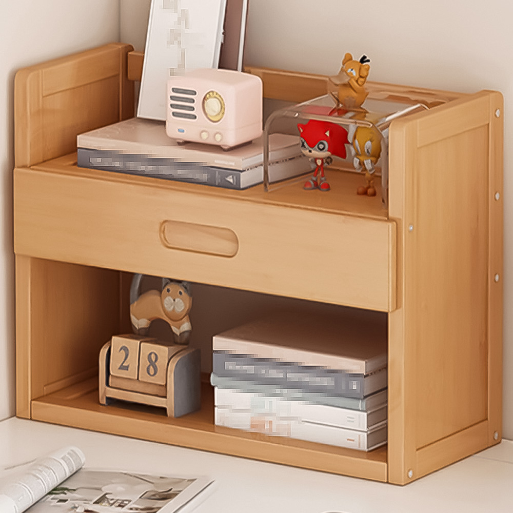 Living and Home Single Drawer 2 Shelf Natural Bamboo Desktop Bookshelf ...