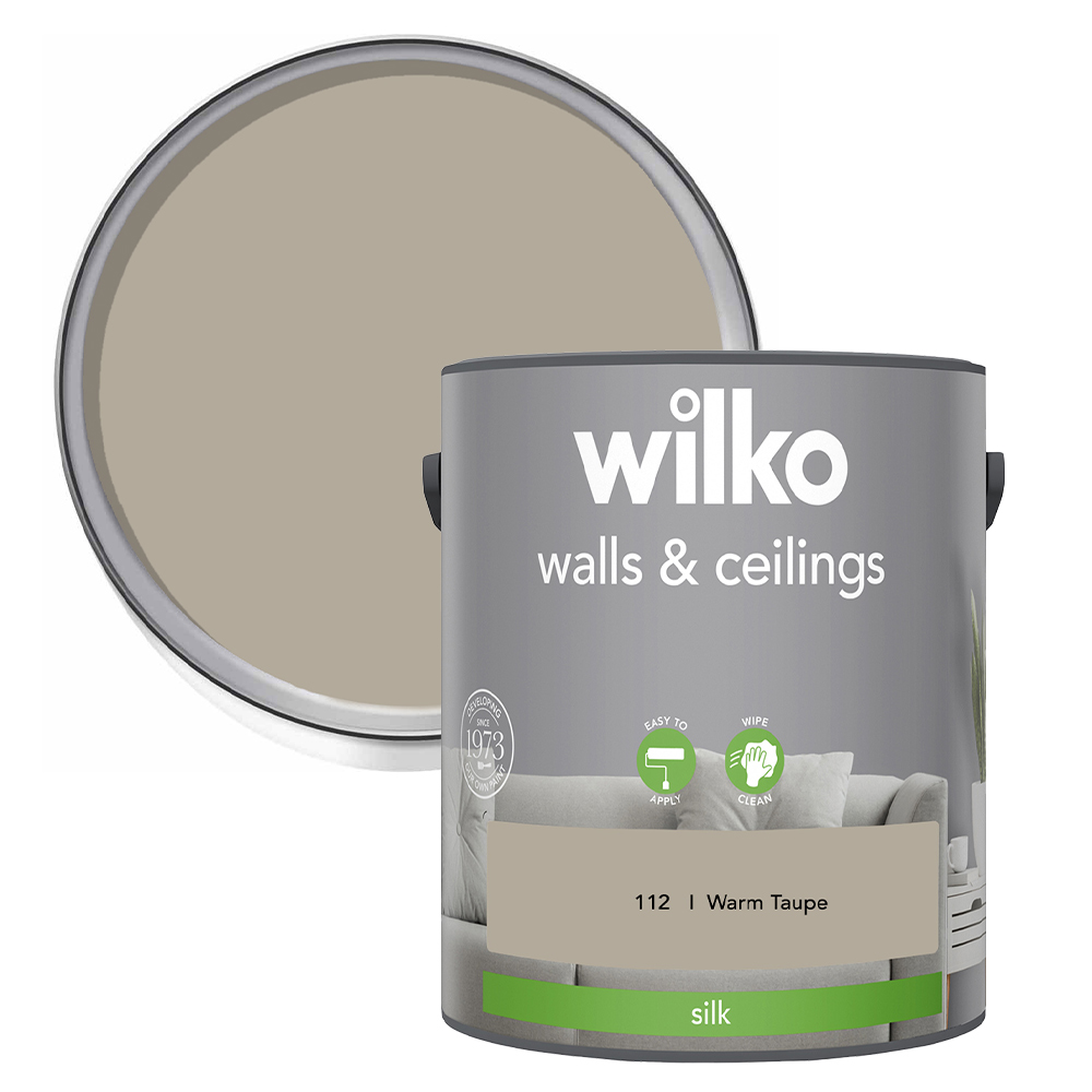 Wilko Warm Taupe Walls and Ceilings Silk Emulsion Paint 5L Wilko