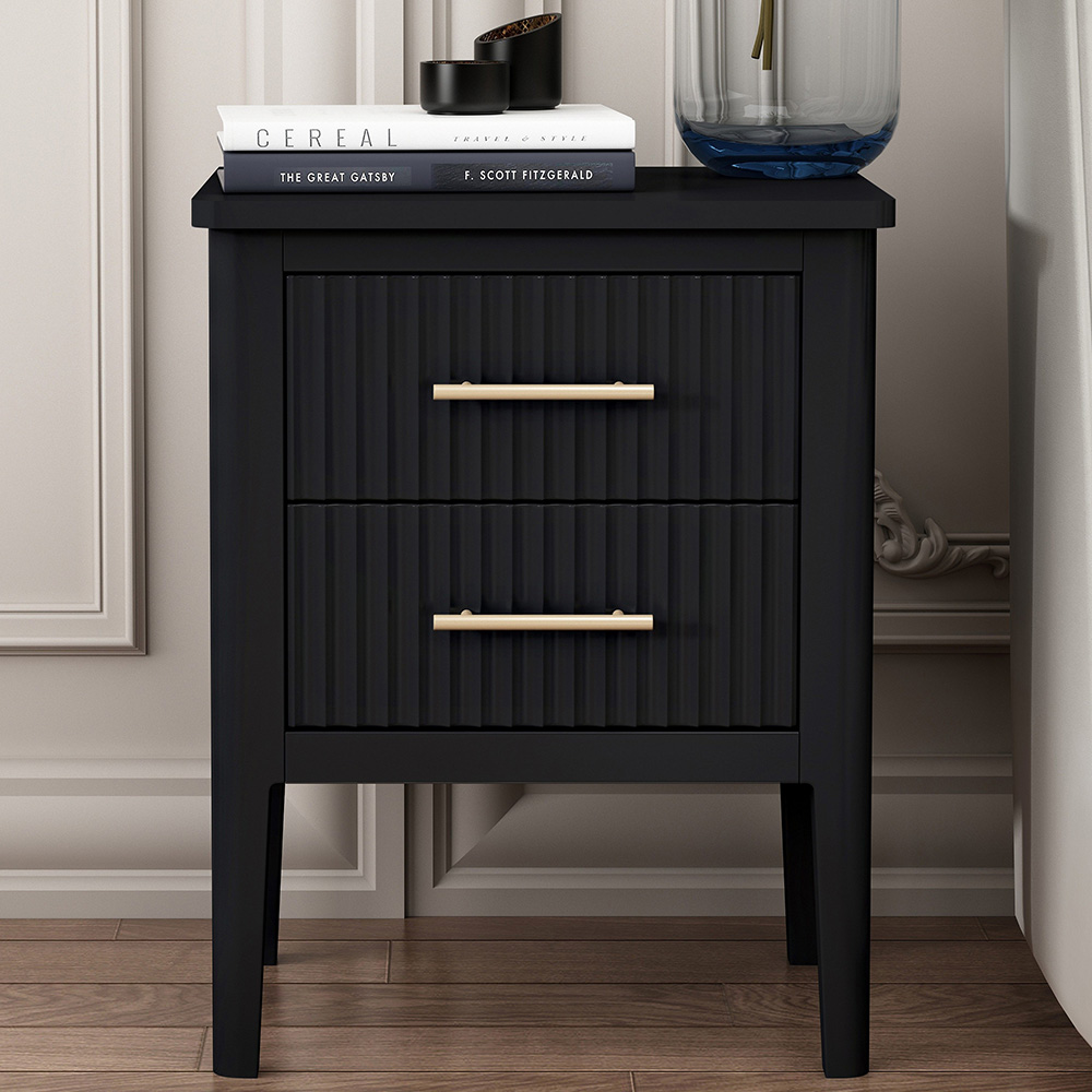 Palau 2 Drawer Black Bedside Table | Wilko