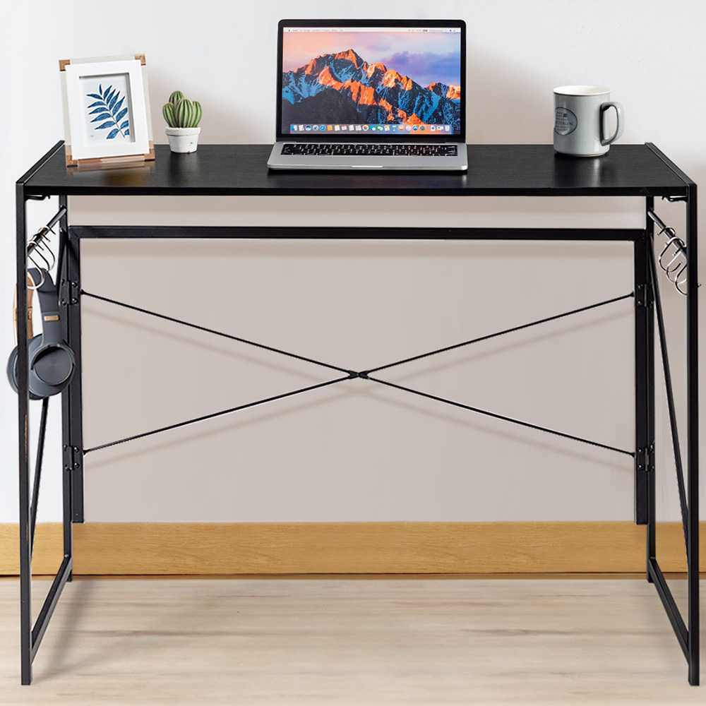 Costway Folding Computer Desk with 6 Hooks Black Wilko
