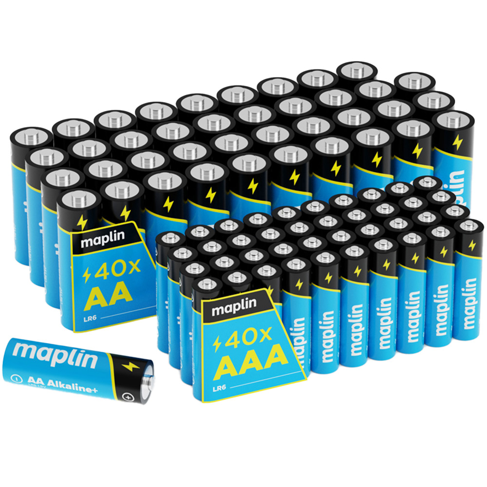 Maplin AA LR6 and AAA LR03 80 Pack Alkaline Batteries Wilko