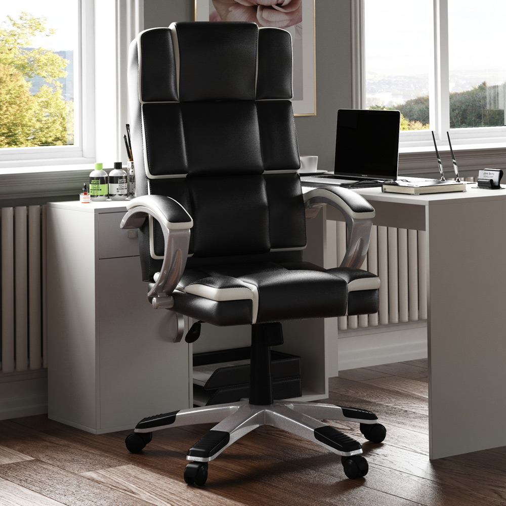 Chair Bw Vida Designs Henderson Black and White Swivel Office Chair | Wilko