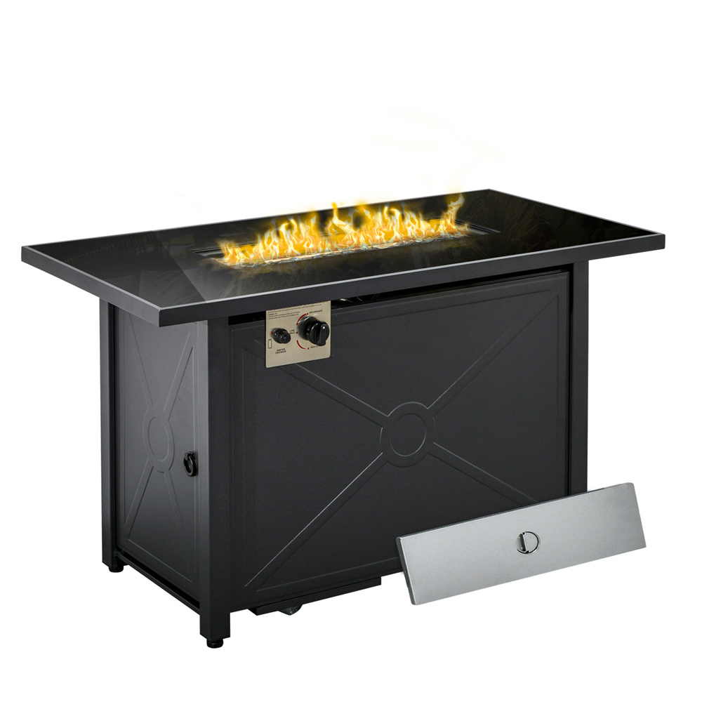 Outsunny Metal Gas Fire Pit Table with Tempered Glass Top and 50000 BTU